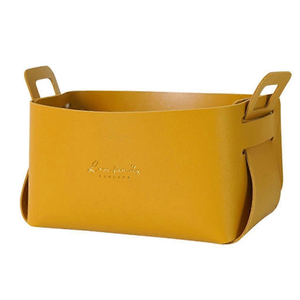 Large Capacity Desktop Storage Box Quack Keep Tidy Removable Faux Leather Desktop Storage Bag Home Furnishings - Yellow