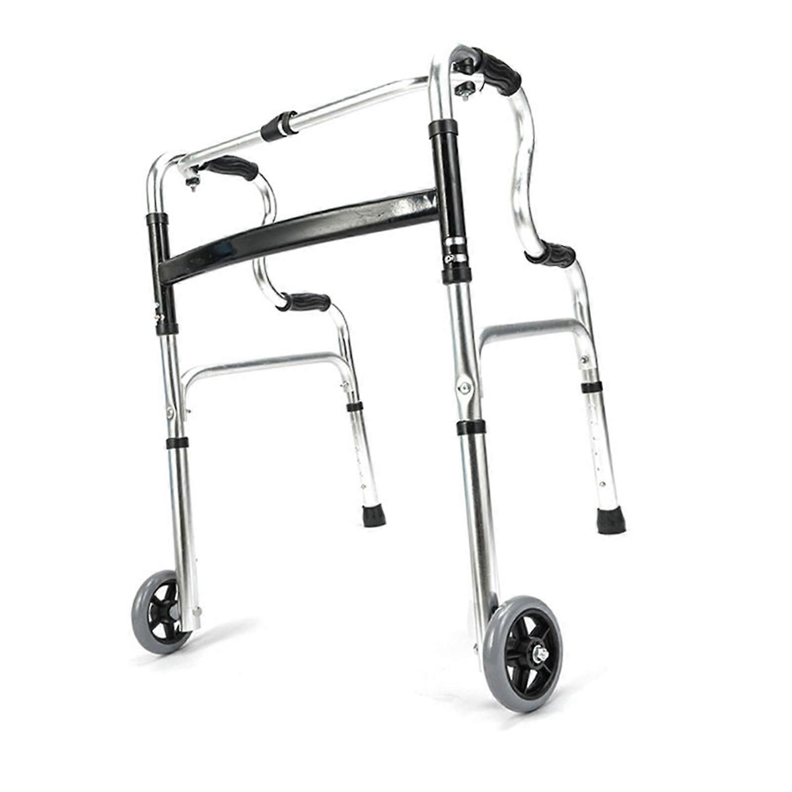 Folding Walker Aluminum Alloy Portable Stand Assist Adjustable Recovery Folding Walker for Elderly Double Armrest Wheel