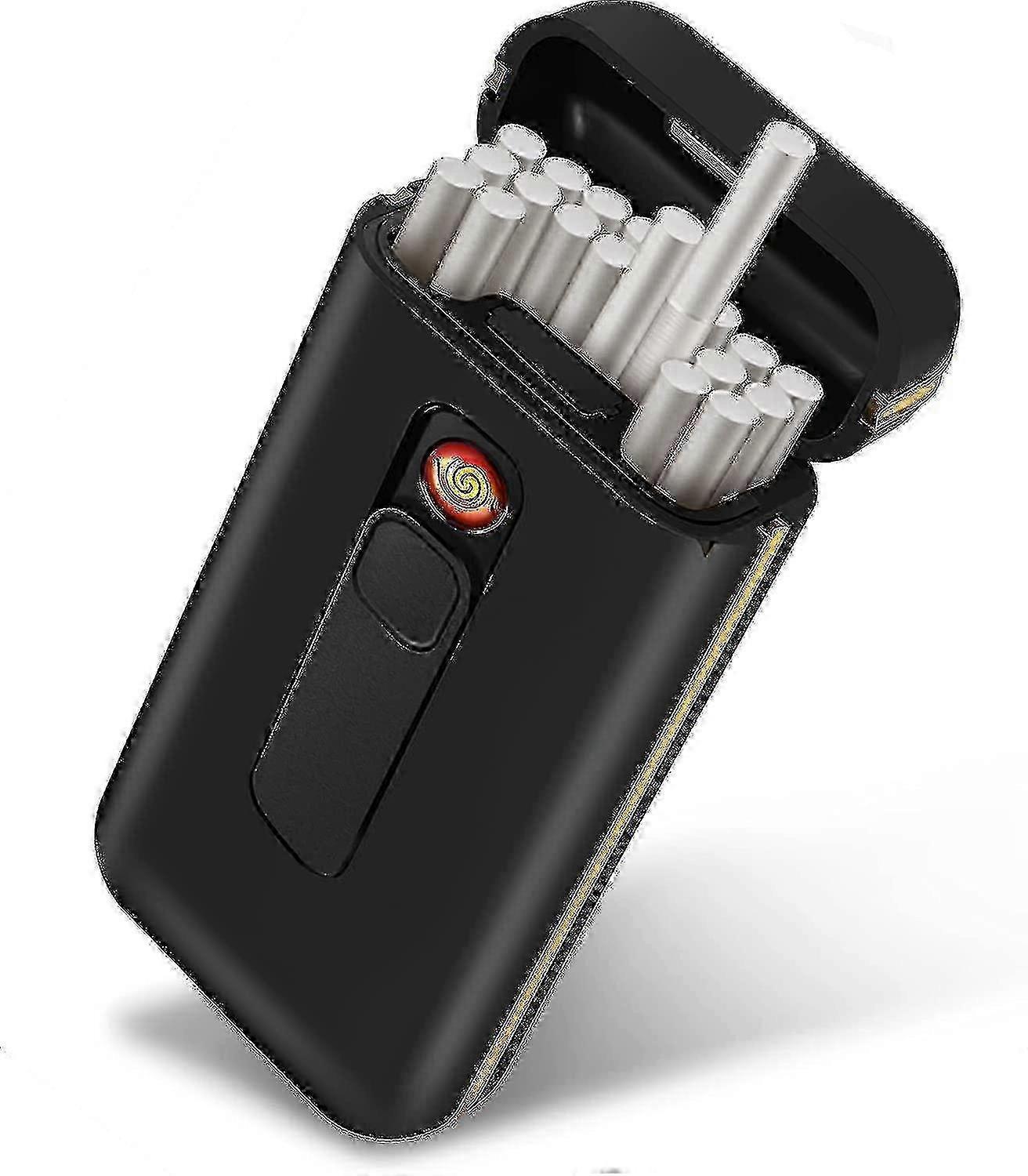 Lf9010 Cigarette Case with Lighter - 20 King Size (100mm Capacity) Gift for Men - Stylish & Functional Accessory (9010-bk)