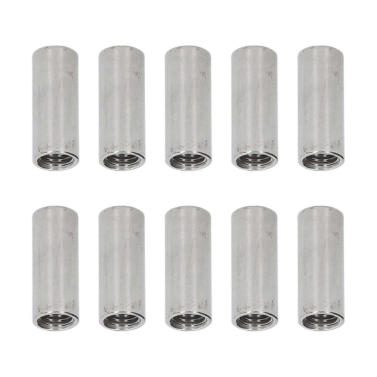 304 Stainless Steel Round Coupling Nuts Set - 10-Piece Internal Thread Cylindrical Coupling Nuts for Strong Fastening