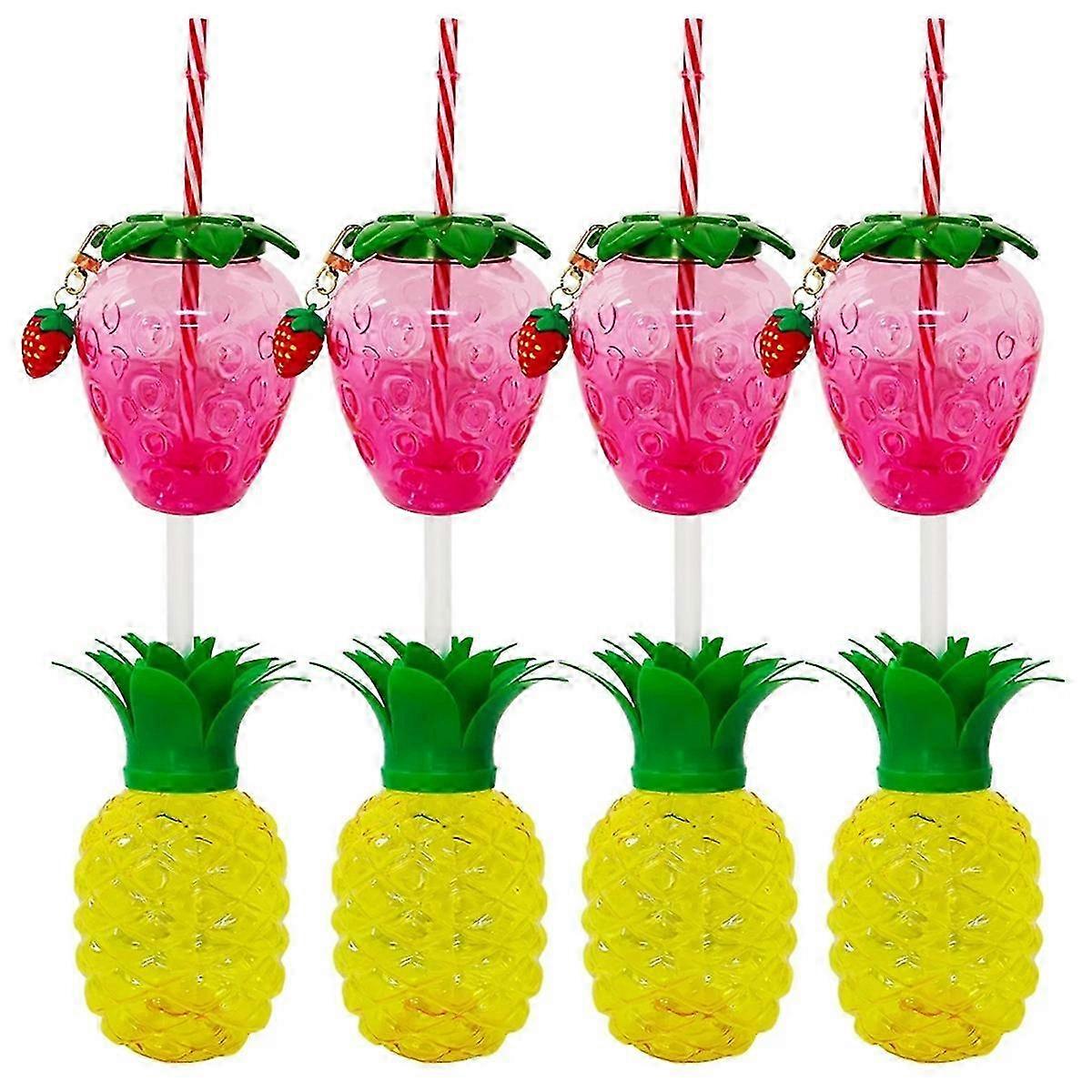 8PCS Pineapple Cups with Straws & Pendant - Fun Strawberry-Themed Drinkware Set for Parties & Tropical Events