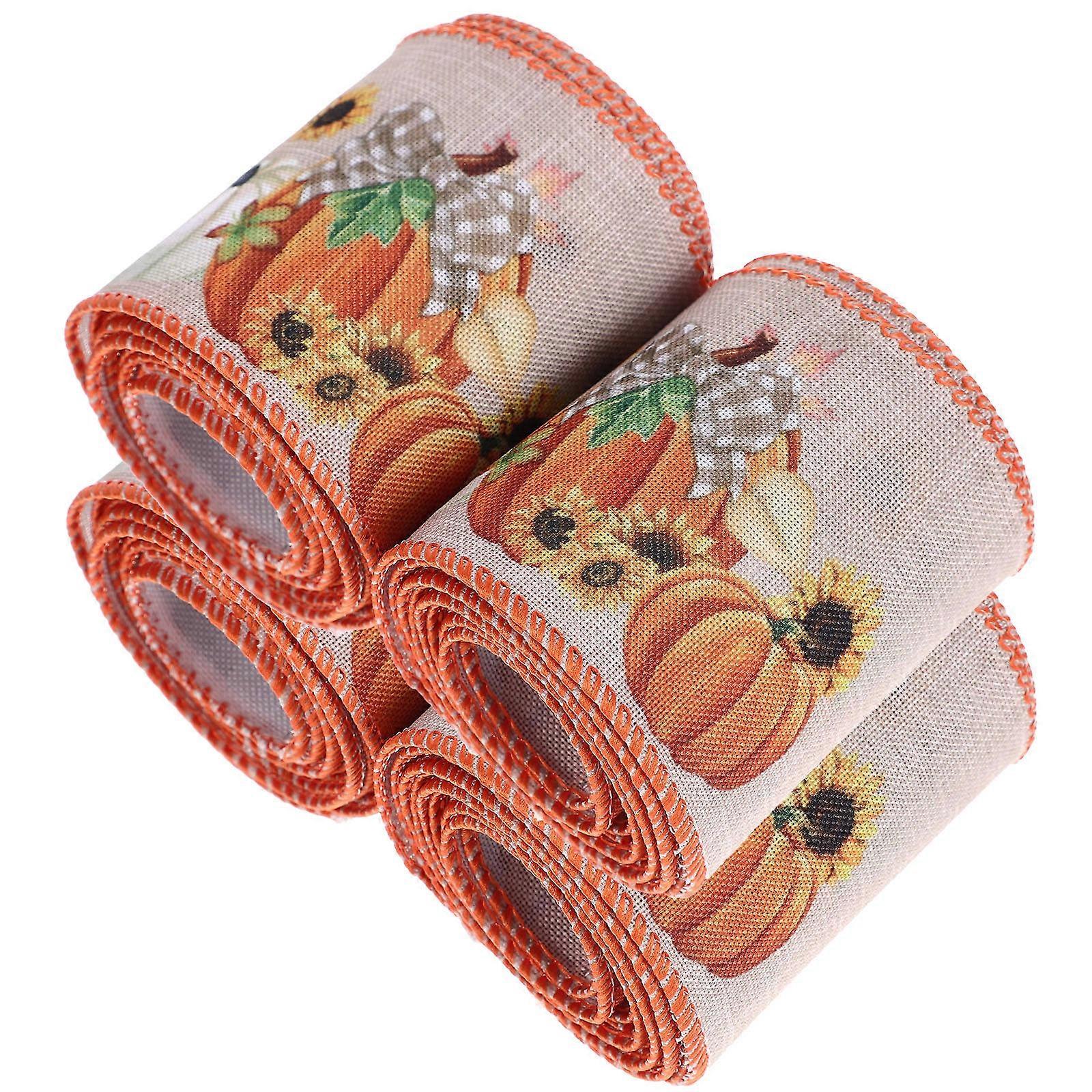 4 Rolls Fall Thanksgiving Decorative Ribbons for Box Wrapping, Craft DIY Projects, Autumn Festive Decor, Durable & Easy to Store