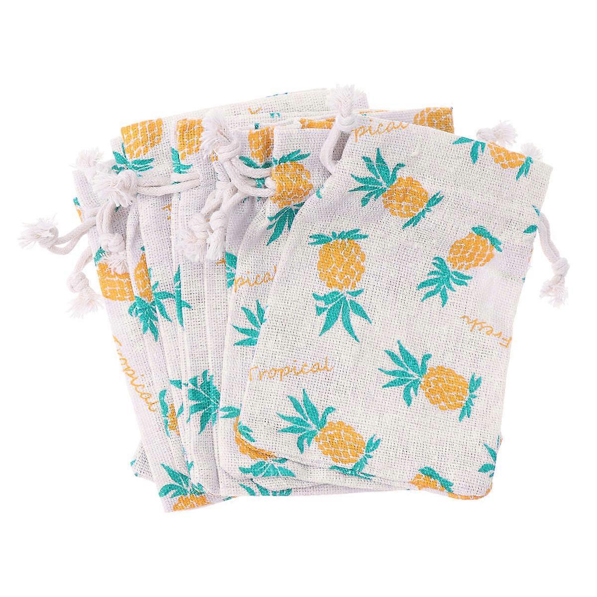 Burlap Drawstring Bags for Storage Use Multi Color Pineapple Printing with Enough Space 10 Pcs