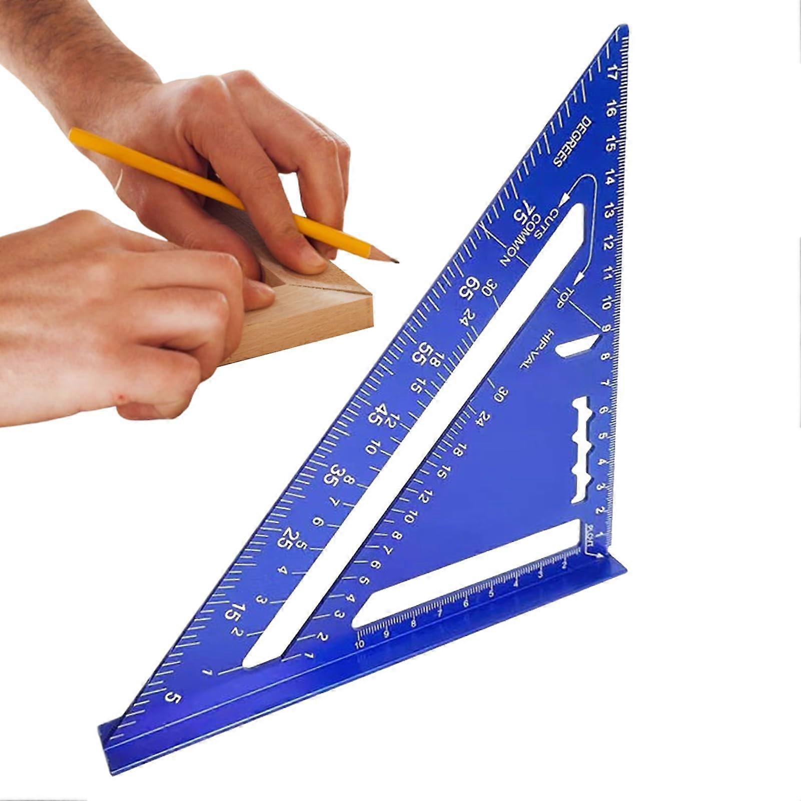 Triangle Ruler, Metal Engineer Scale Ruler, Precision Measuring Tool for Drafting, Woodworking, 30cm Silver Blue