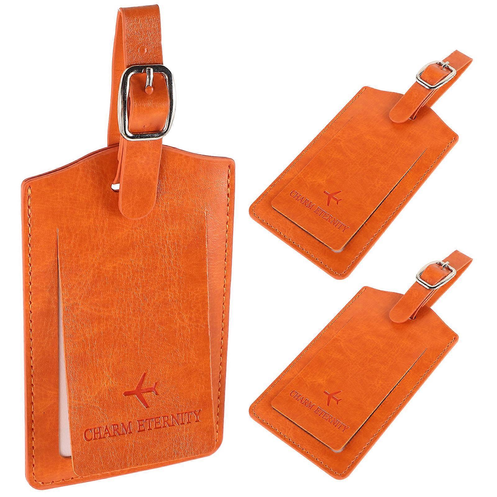 Orange PU Travel Bag Handle Accessories with Paper Label for Decoration Use 3pcs