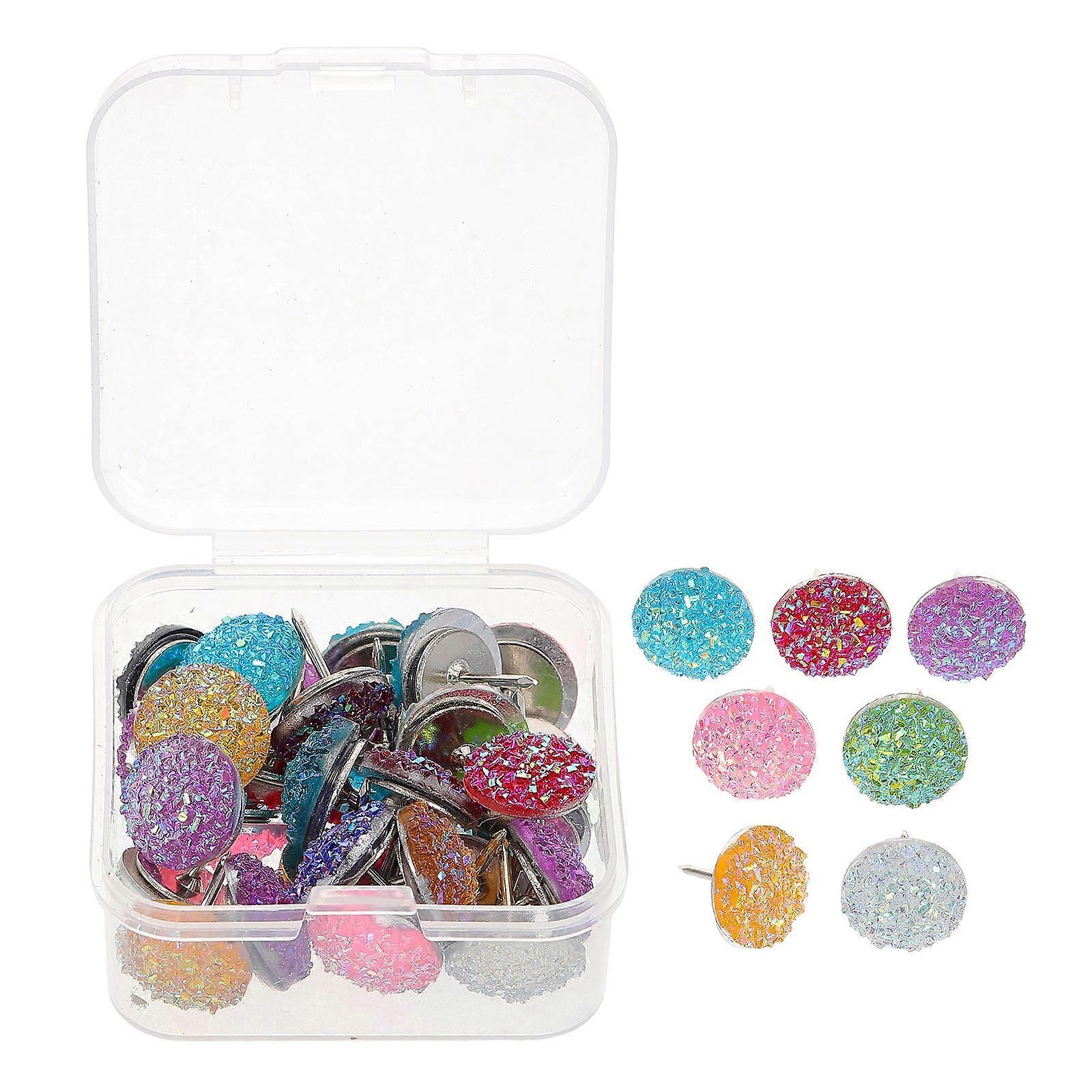 Decorative Push Pins Set Bling Flat Head Design For Kids Projects Cork Board Multi 1.20X1.20X1.20CM Diy Projects 30Pcs