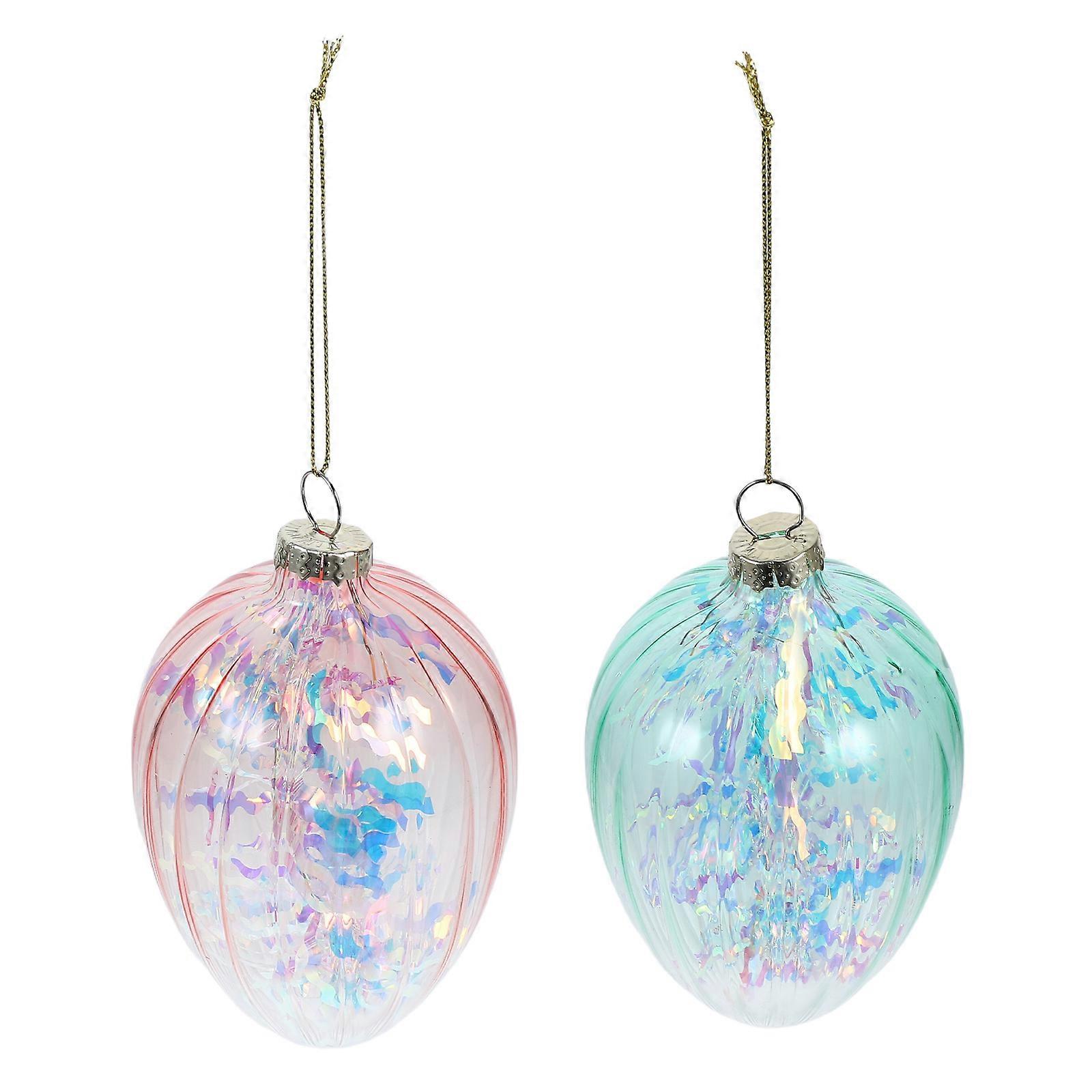 2Pcs Easter Eggs Hanging Ornaments Glass Eggs for Easter Decorations
