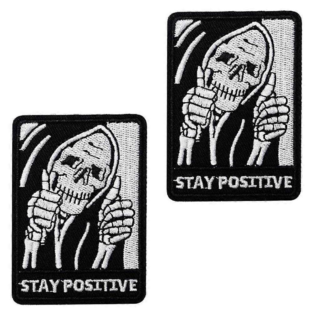 Stay Positive Funny Slogan Patch - Pack of 2 Removable Nylon Embroidery Tactical Patches for Clothing, Backpacks, Hats, Vests, Jackets