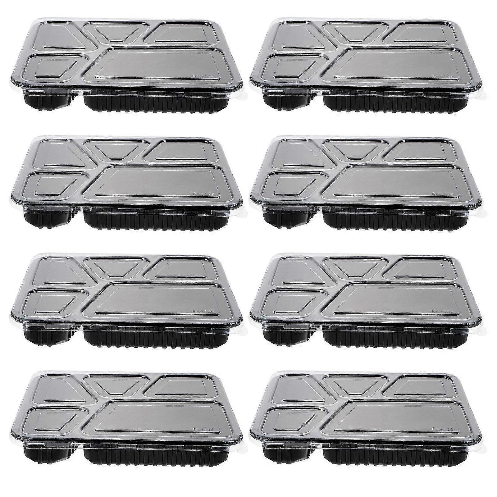 30Pcs 5 Compartment Meal Prep Containers With Lids Stackable Food Storage Box Microwave Safe Lunch Box For Shop Restaurant (black)