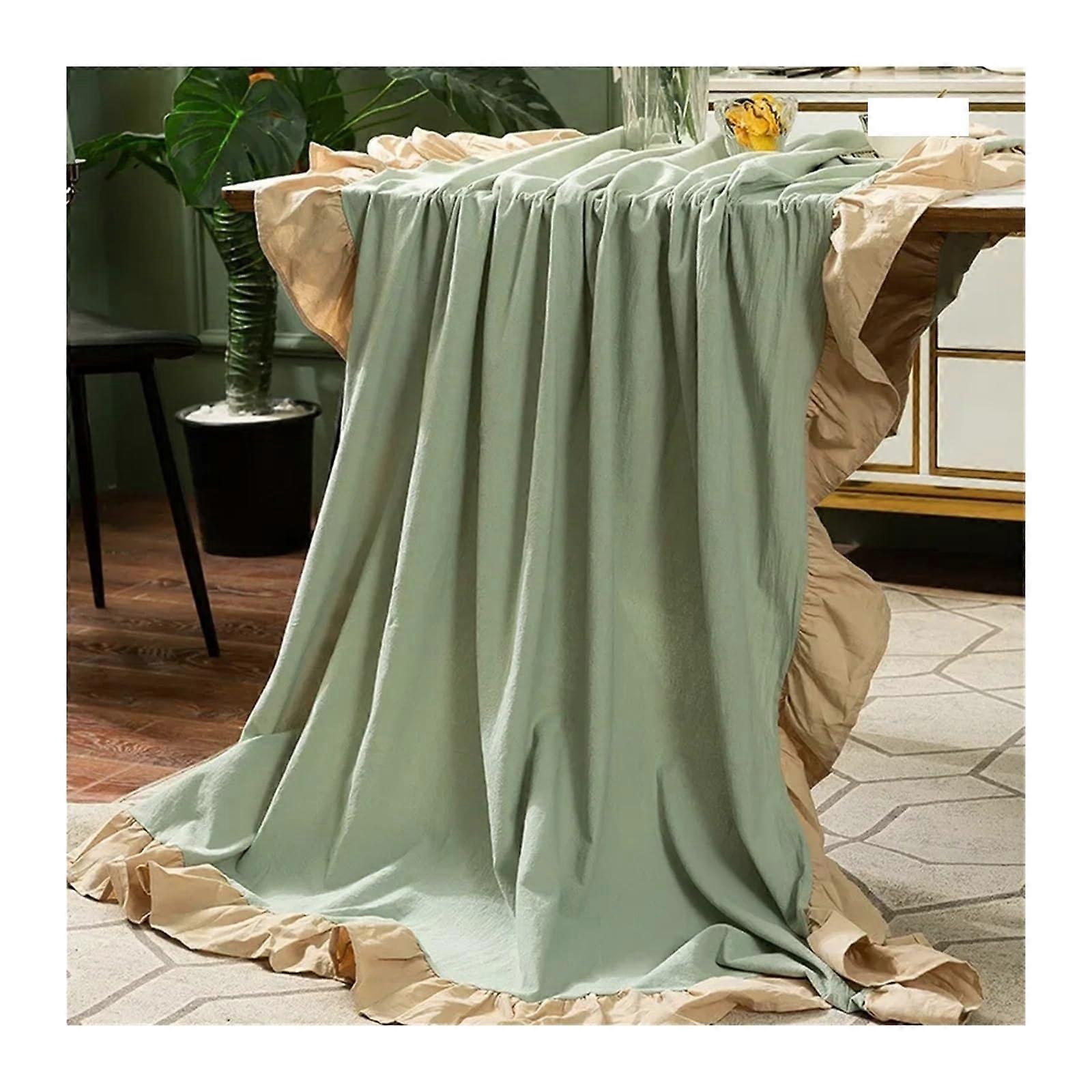 Round Tablecloth Retro-Style Washable Fabric For Restaurant Kitchen Wedding Party, Light Green, Diameter 110cm