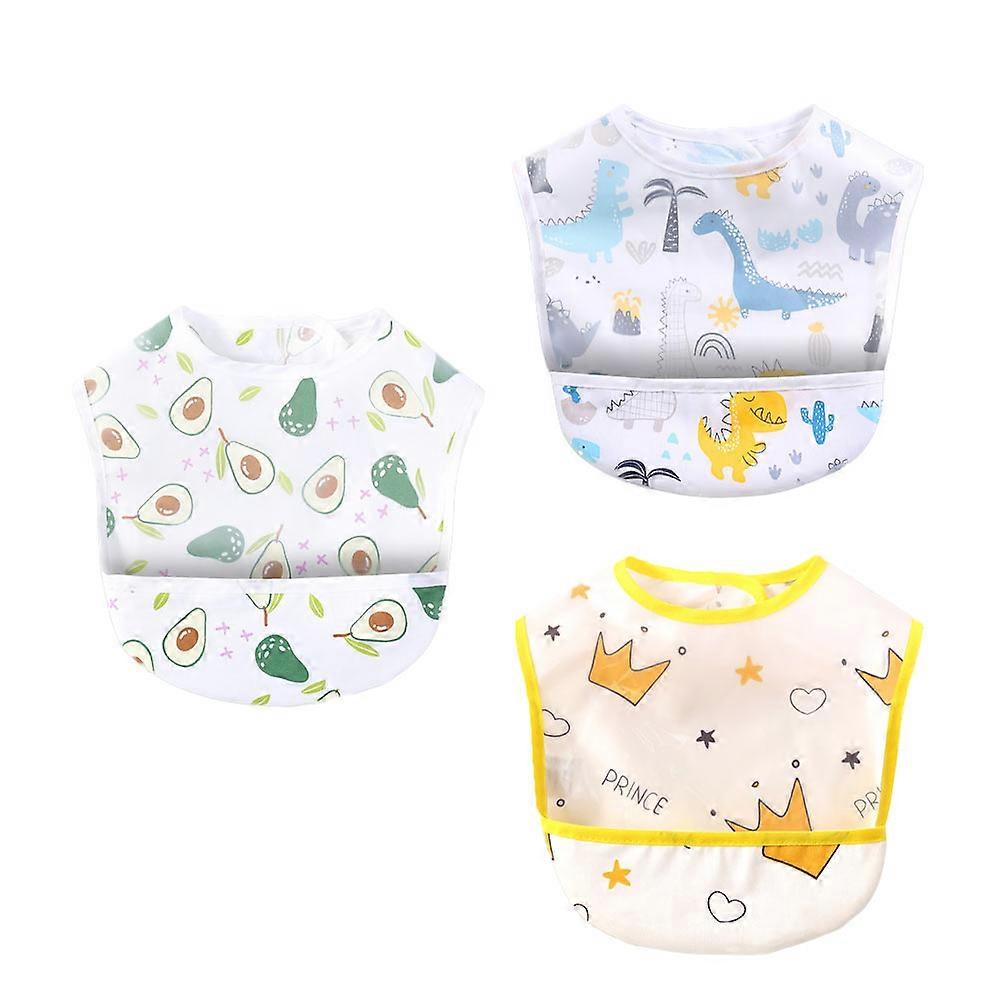 Assorted Feeding Bibs with Waterproof Pocket for Infants 3Pcs