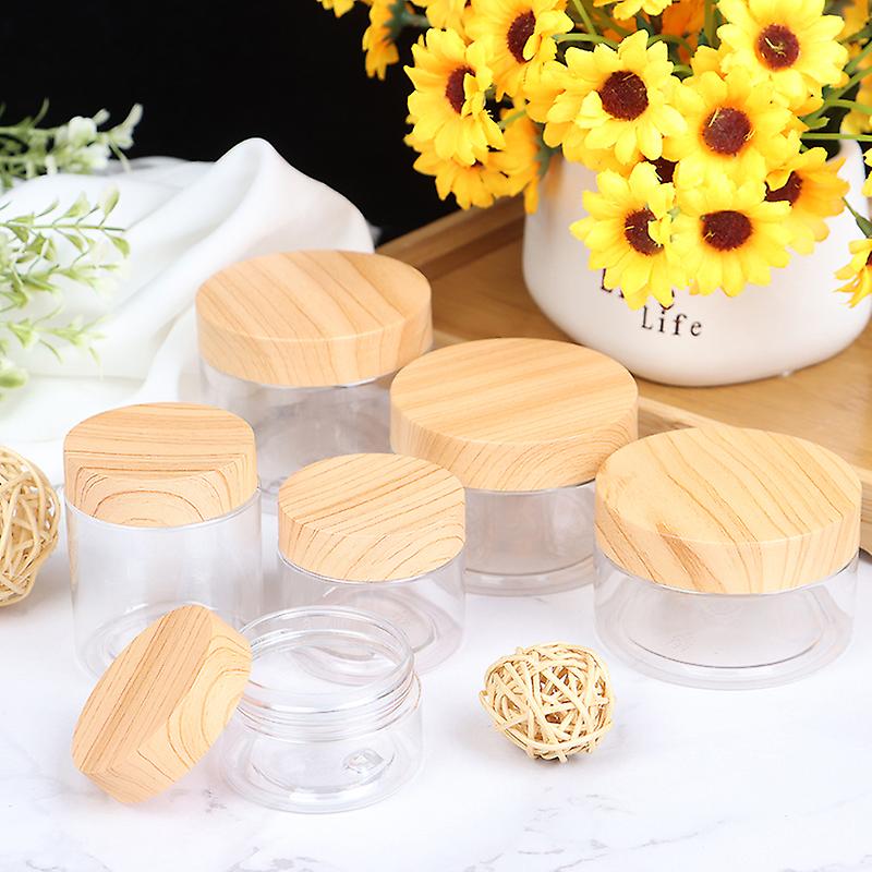 Empty Transparent Plastic Bottle With Wooden Lid Kitchen Food Storage Bottles