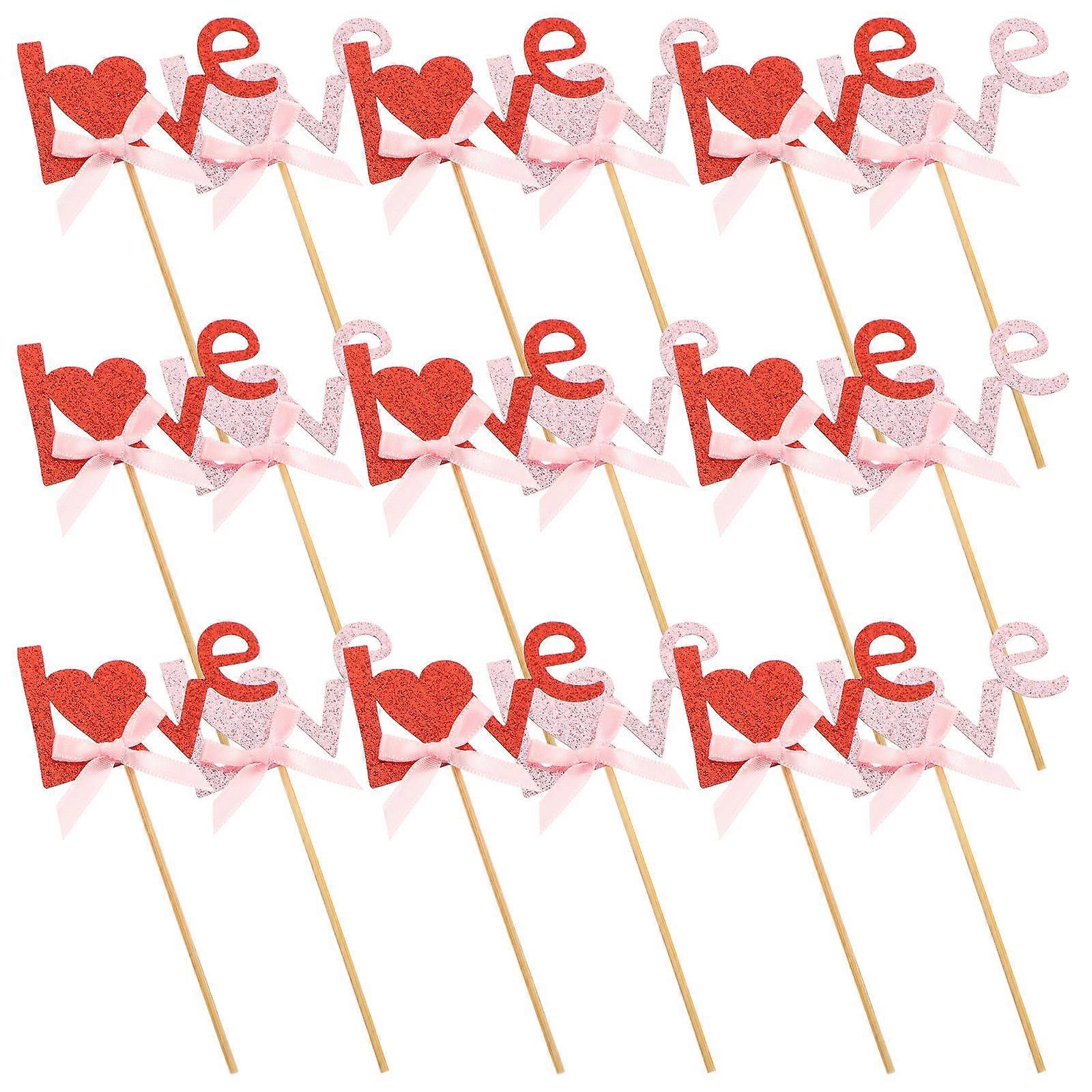 Cupcake Picks 12Pcs Valentine's Day Cake Adorns Creative Photo Props For Women's Parties Assorted Color Romantic Style
