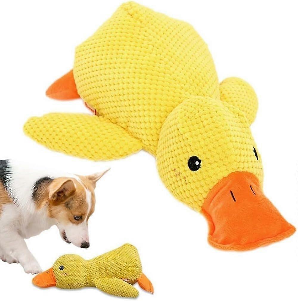 Plush dog toy, interactive stuffed soothing duck toy with squeaker for small, medium, and large dogs, 35 cm.