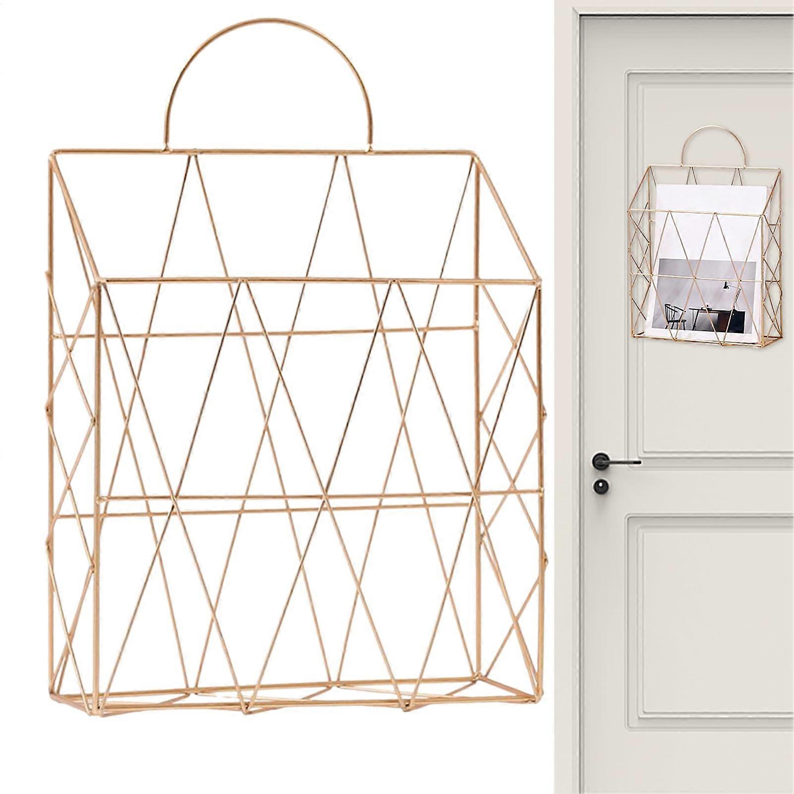 Wall-Mounted File Holder, Vertical Wire Document Organizer, Space-Saving Gold Rack For Home, Bedroom, Bathroom