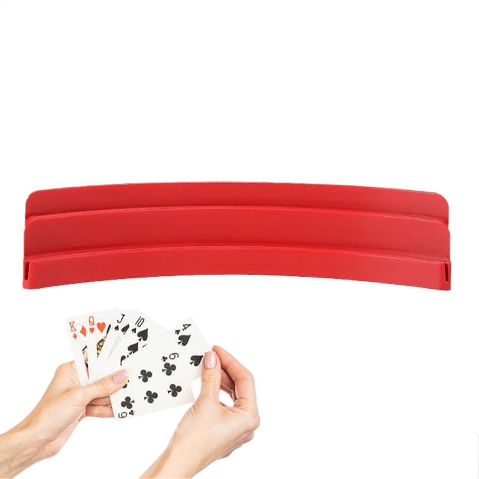 Kids Card Holder Rack with 3 Layers for Poker and Board Games, Table Accessory for Children and Seniors, Red