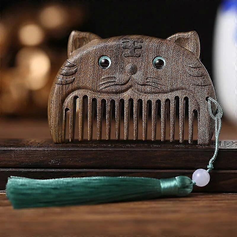 خشب الصندل تدليك مشط قصير الحبوب الدقيقة خشبية خشب الأبنوس مشط مضاد للكهرباء الساكنة مشط صغير خاص لتمشيط الشعر ~ 18323