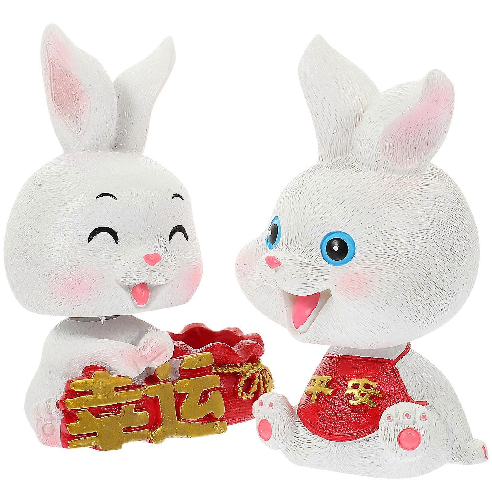 Bunny Ornaments 4 Pcs Chinese New Year Decoration Miniature Rabbit Figures Adorable Perfect For Home Decor Outdoor Garden