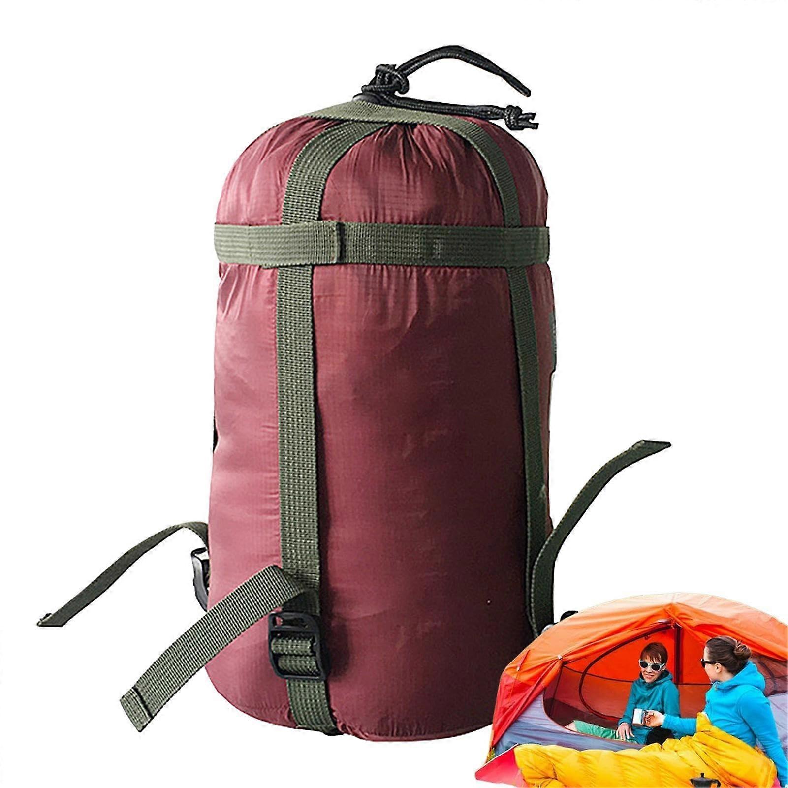 Compression Sack for Backpacking - Waterproof Nylon Storage Bag for Sleeping Bag, Dark Red, Lightweight Pack Sack