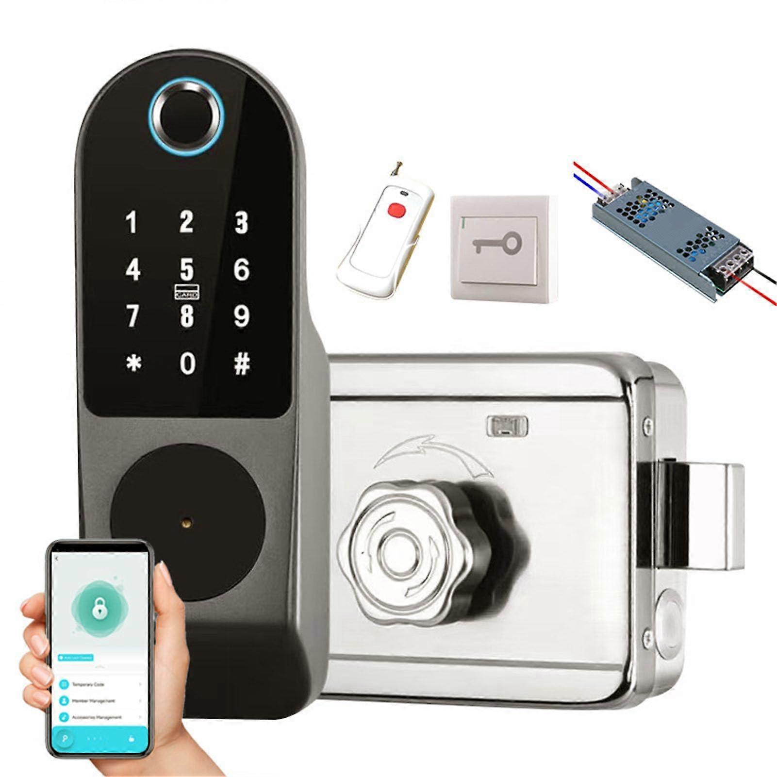 Security Smart Lock, Keyless Bolt Door Lock with Fingerprint and APP Control, Multiple Unlocking Methods, Made of Aluminum Alloy, for Home Door