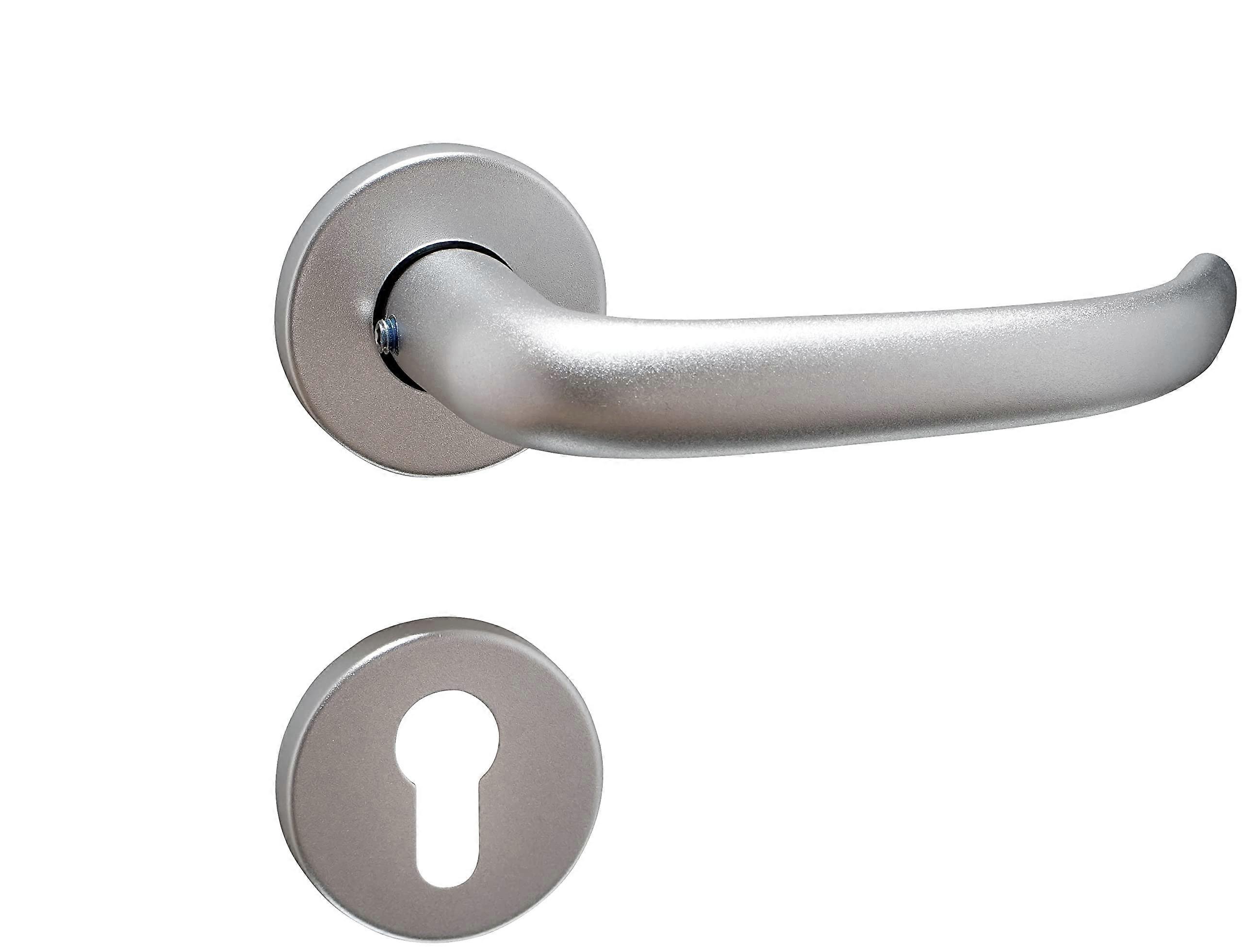 Door Handle Warsaw with PZ Rosettes, SGLClick Handle Set, Aluminium, Silver F1