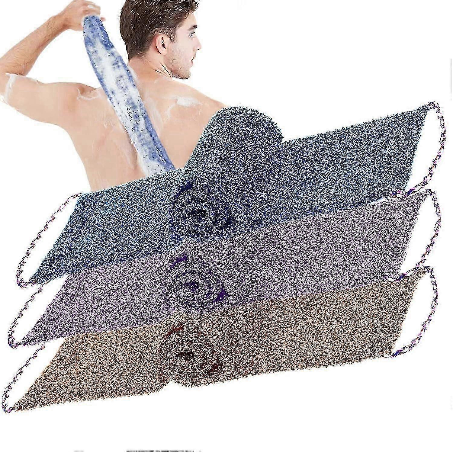 3 Pcs Shower Sponge with Handle, African Exfoliating Net Bath Sponge Cream Aid for Back Soft Durable Nylon Suits