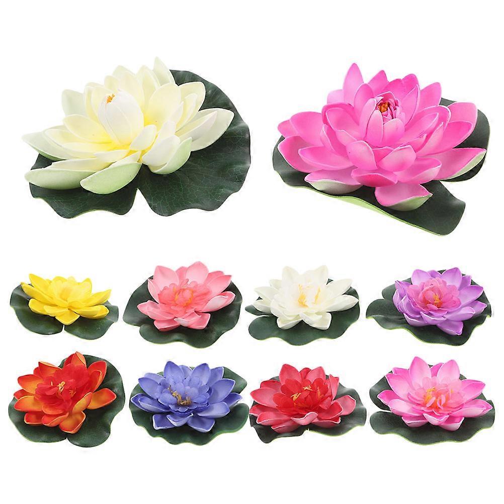 10pcs Realistic Simulation Lotus Flowers Floating Water Lilies for Pool Garden Aquarium Decor – Fade Resistant EVA Material Artificial Water Lily Pads