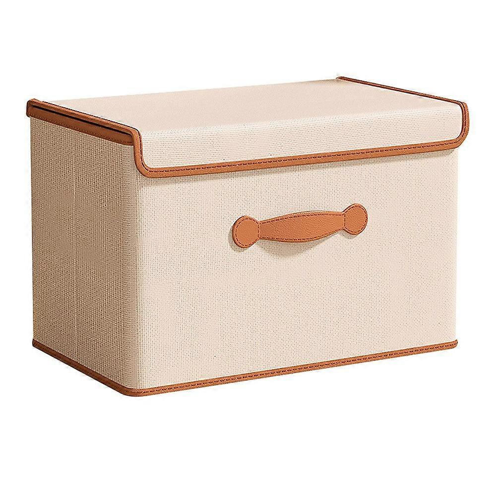 26 x 20 x 17cm Folding Storage Box with Lid Non-Woven Fabric Clothes Organizer, Beige