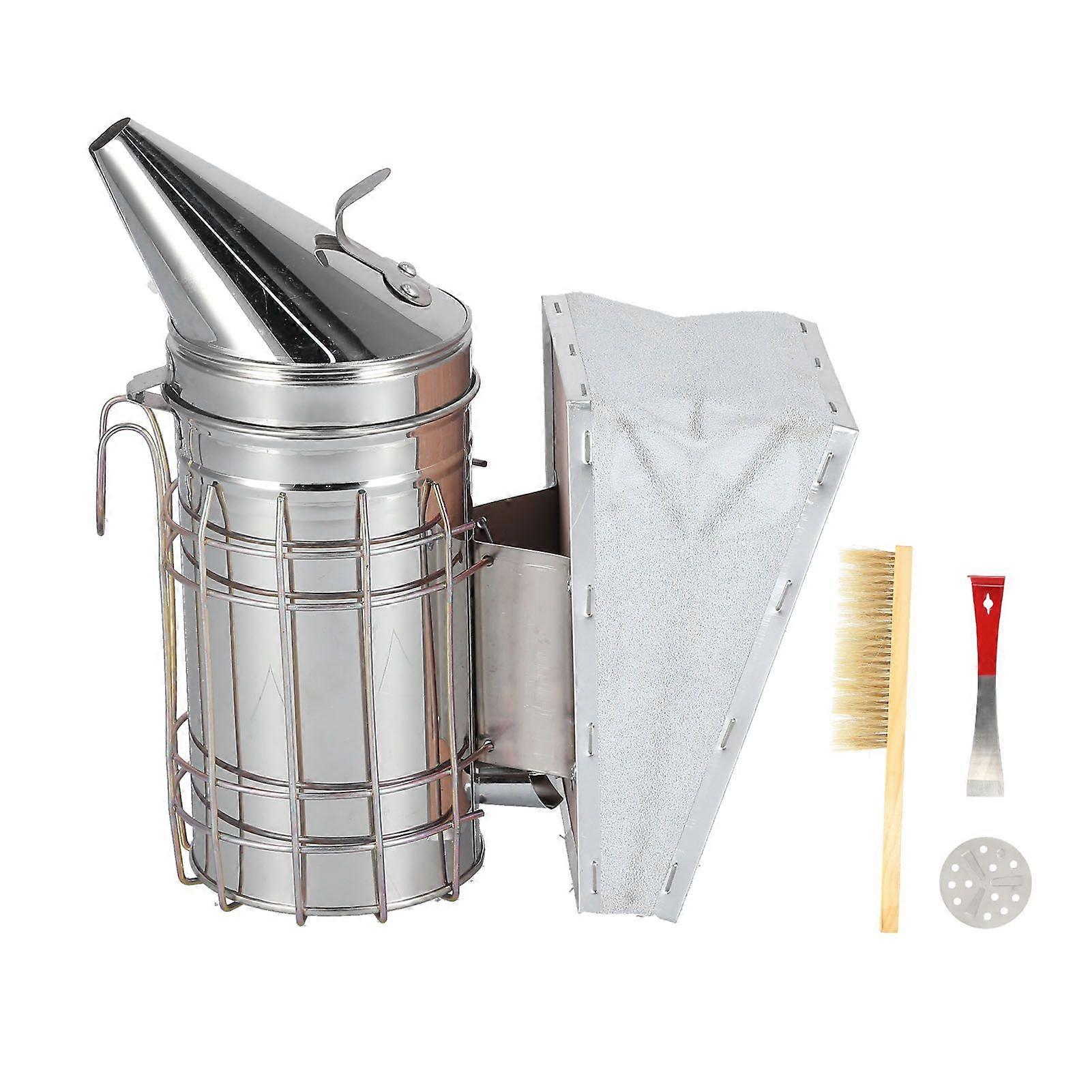 3 PZ/Set Alveare Fumatore Set Ape Spazzola Raschietto In Acciaio Inox Fumatore Apicoltore Kit di Avviamento per l'Apicoltura