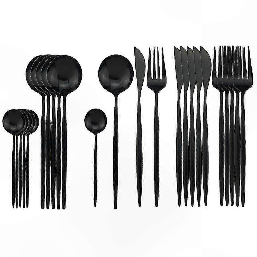 24-Piece Modern Flatware Set Stainless Steel Silverware with Green Gold Accents Minimalist Tableware Collection for Everyday Use