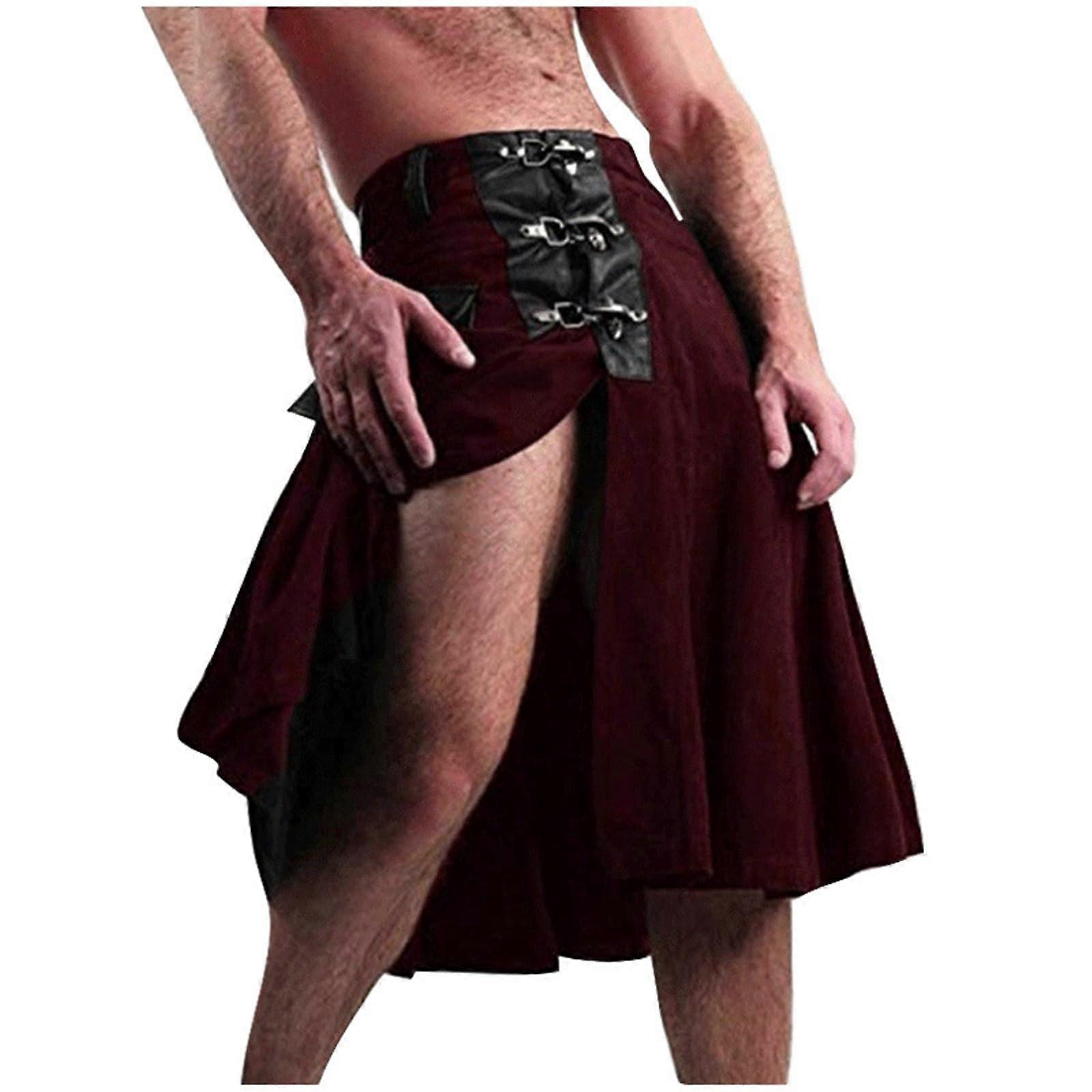 Men's Kilts Scottish Gothic Kendo Kilt Vintage Retro Cargo Kilt With Pockets Size M Red