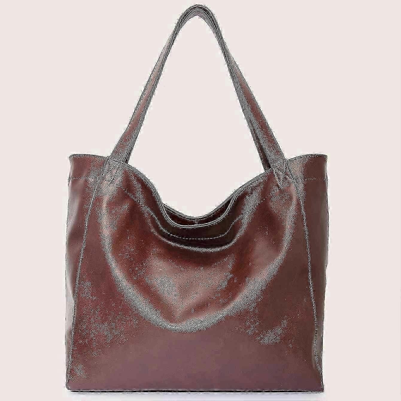Women's Soft Leather Vintage Casual Tote Large Capacity Shopping Bag With Pocket