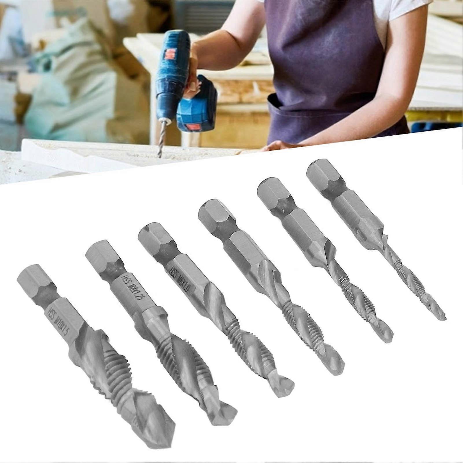 Set di maschi per flauto a spirale con gambo esagonale HSS da 6 pezzi in argento per filettatura