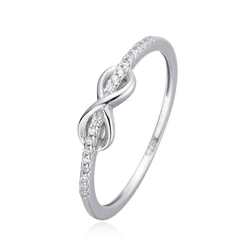 Infinity 8 Ring, Women's S925 Silver Index Finger Ring with Single Row Diamond Inlaid, US Size 6