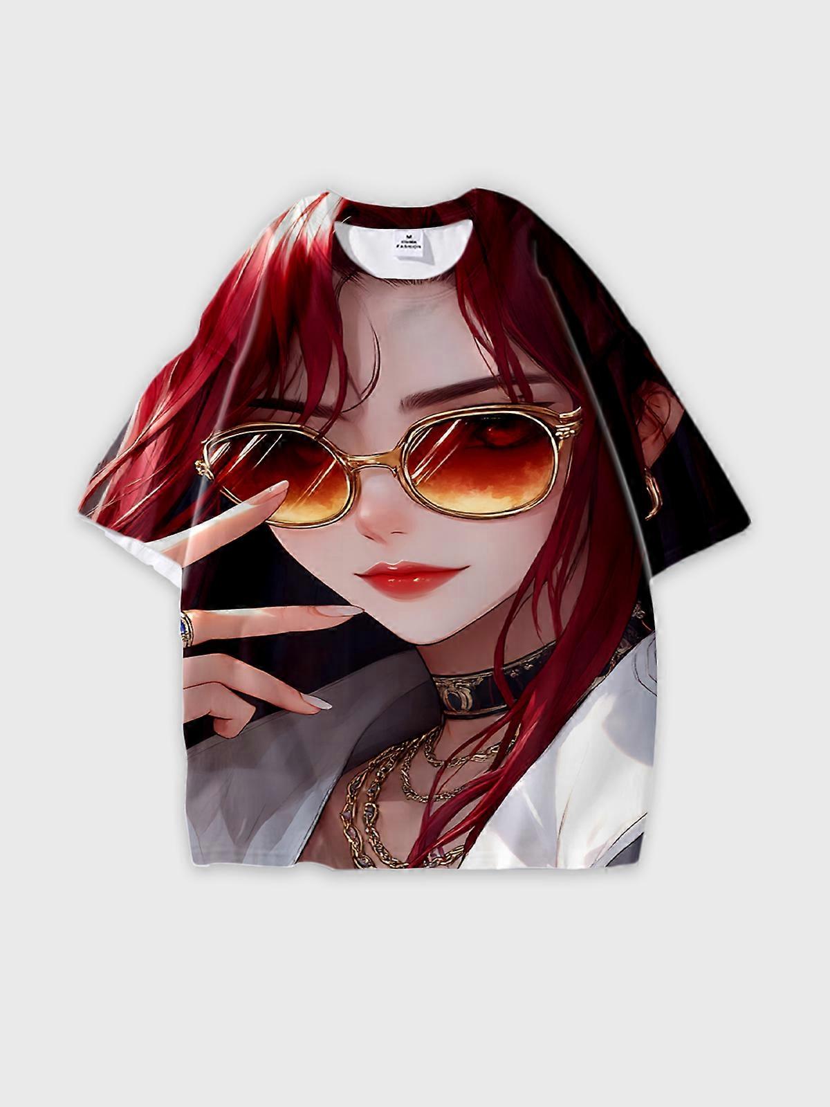 T-Shirt Round Neck, Loose Short Sleeve Pattern Graphic Tee, Unisex Summer Casual Top W1984