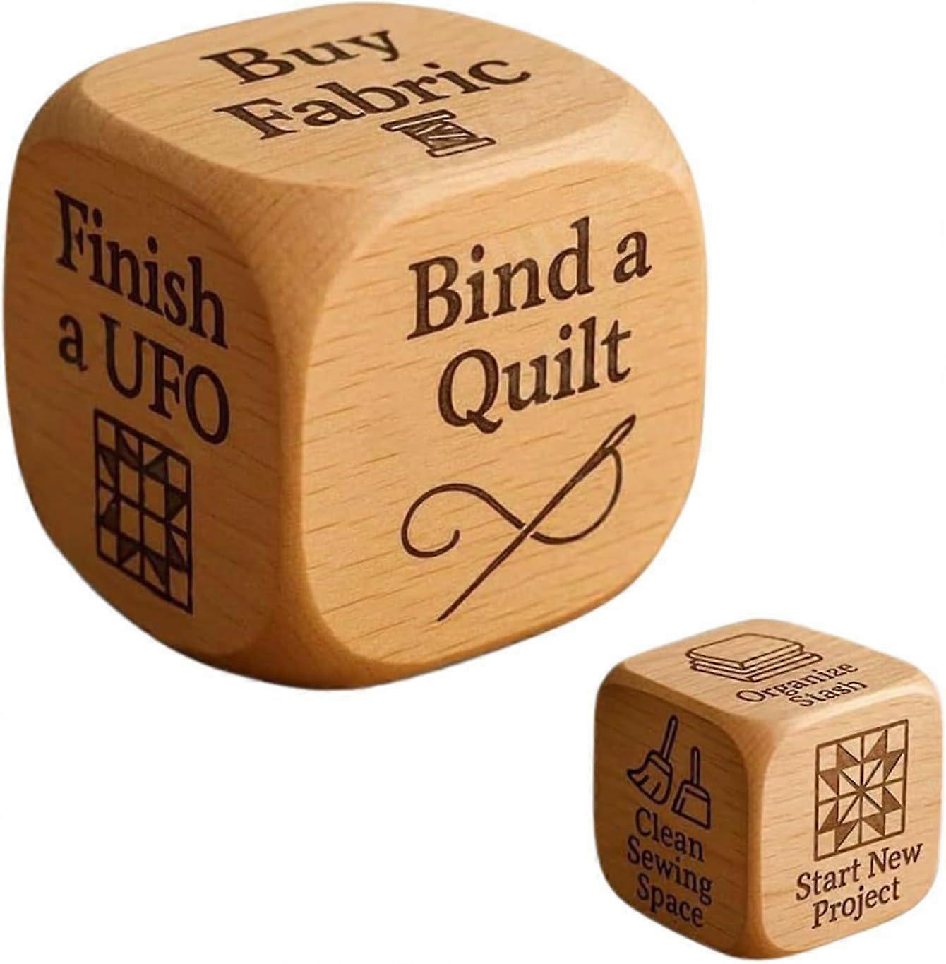 Quilters Dice, Handmade Wooden Quilting Decision Dice with 6 Engraved Sewing Tasks, Fun Gift for Quilters, Sewists & Craft Lovers to Add Excitement to