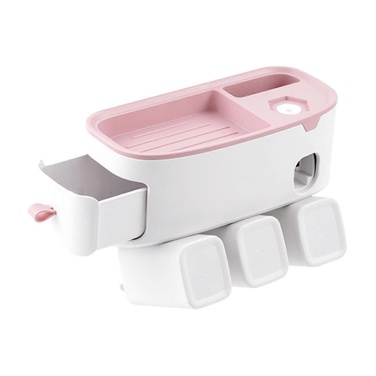 Multifunction toothbrush and toothpaste dispenser wall mounted vanity pink