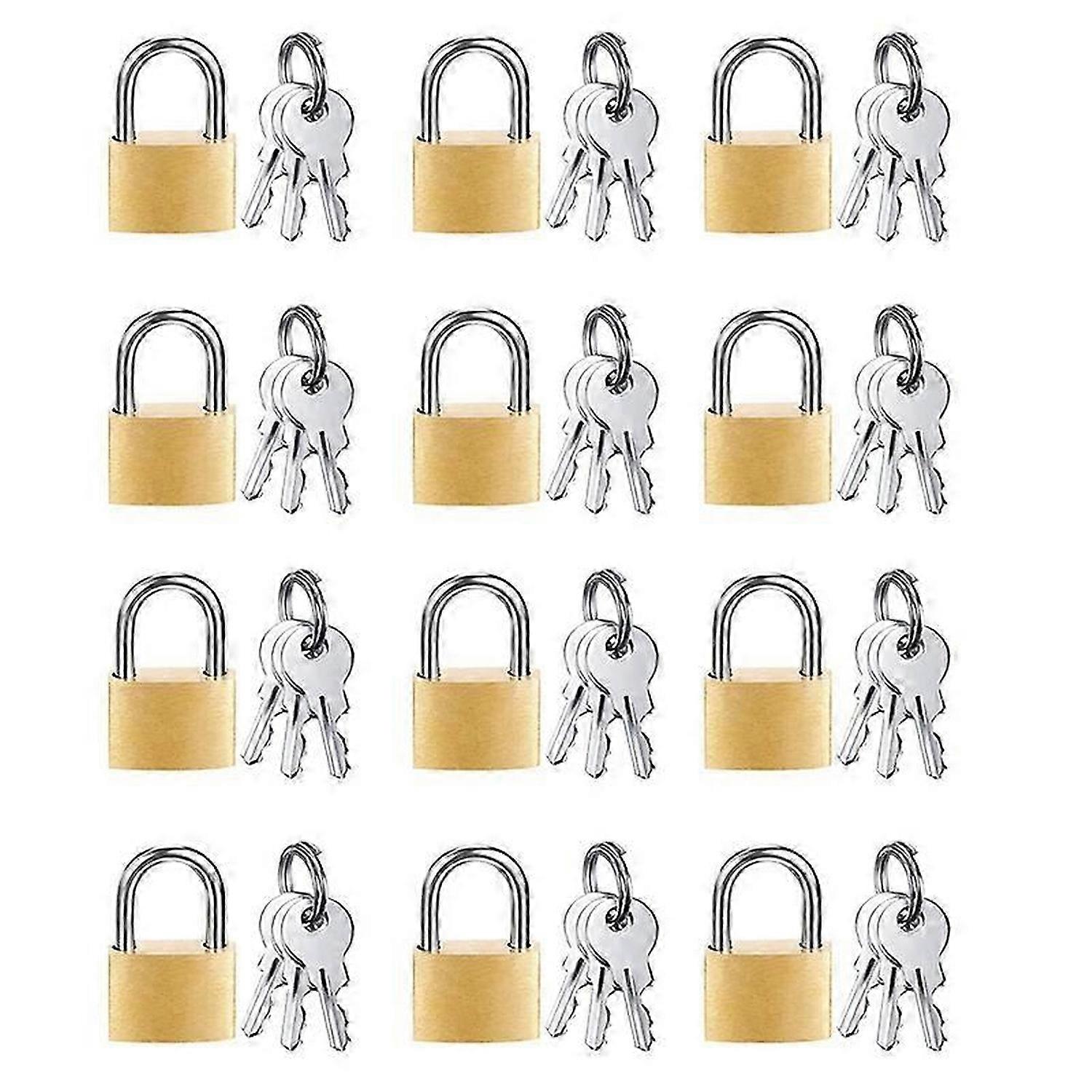 12 Pack Mini Padlock Small Padlock Solid Brass Locks with 3 Key for Luggage Lock,Backpack,Gym Locker