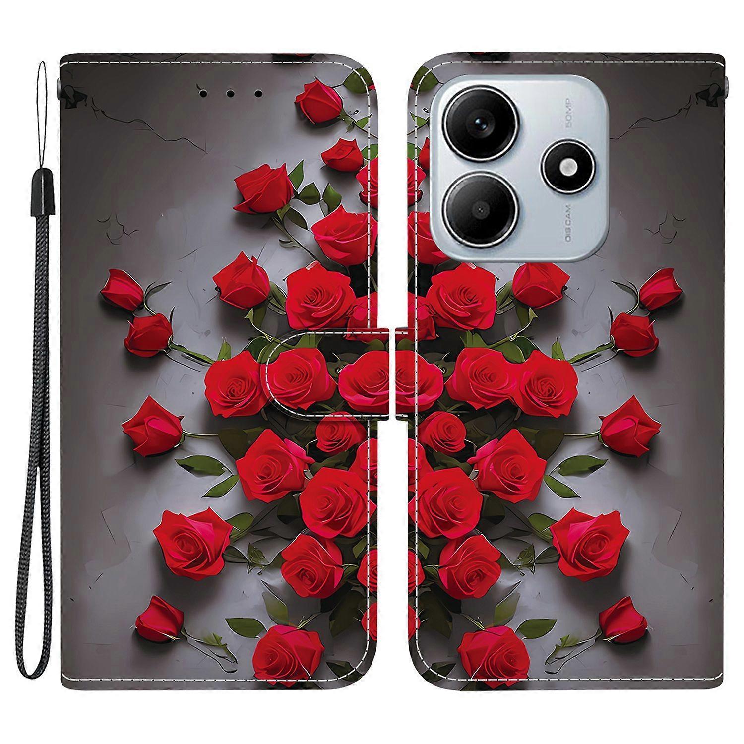 For Xiaomi Redmi Note 14 5G Leather Case Stand Wallet Pattern Printing Phone Cover with Wrist Strap