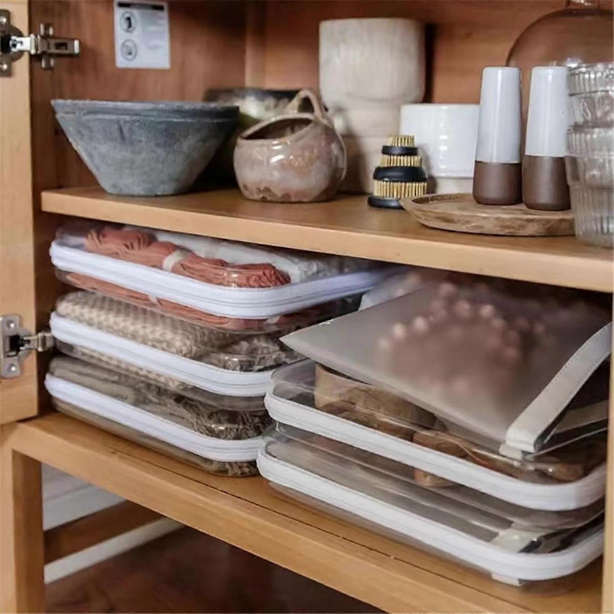 Clear Zippered Hard Pouch, Stackable Storage Bins