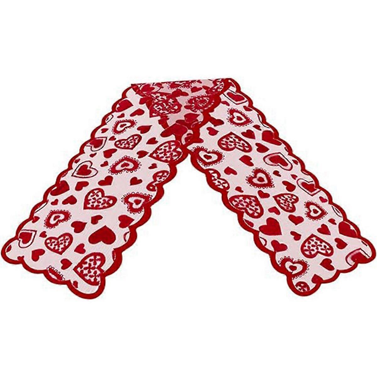 Valentines Day Decor Table Runner, 13 x 72 Inch Red Lace Table Runner