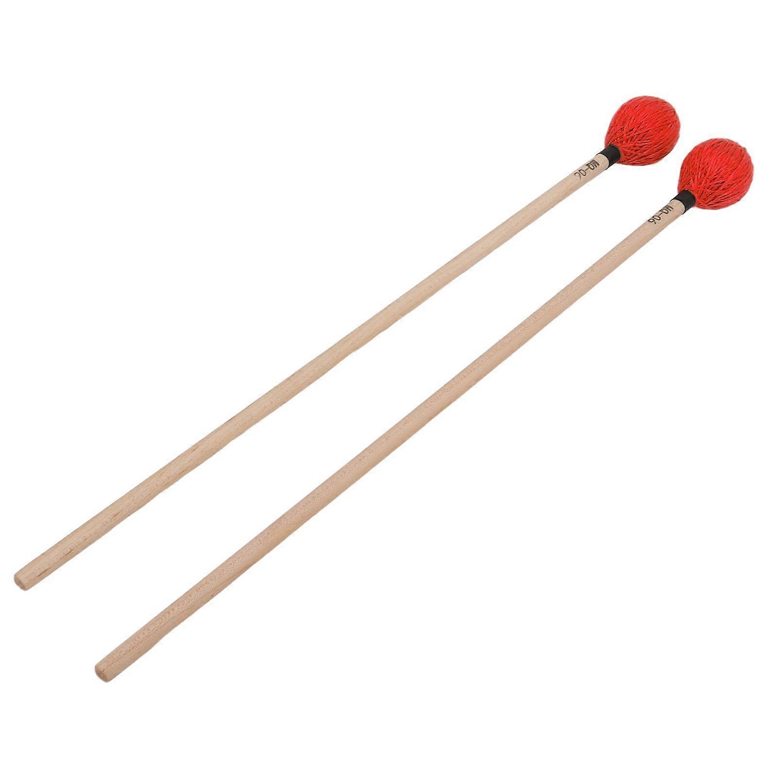 1 Pair Marimba Mallets Medium Hard Yarn Head with Maple Handle for Percussion Playing MQ06Red