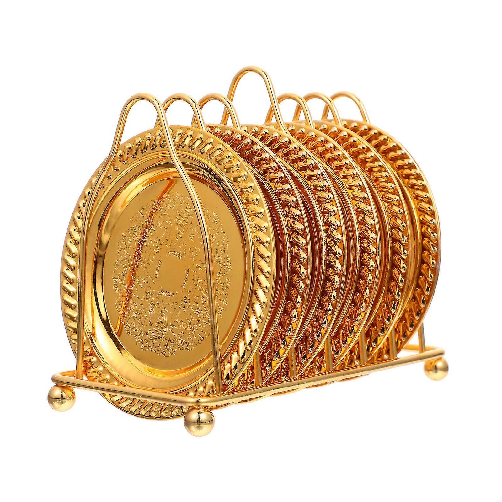 Arany kávéscsésze alátét snack tálca vaslemezekkel 1 szett étkezéshez