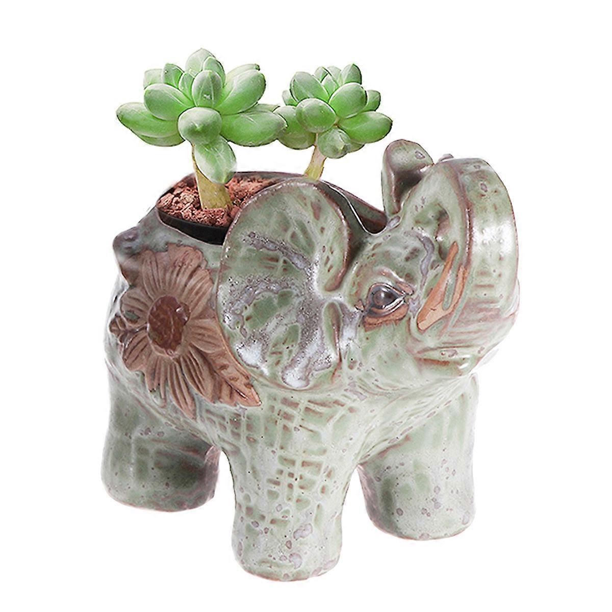 Elephant Flowerpot For Indoor Use In Light Green Color With Retro European Style Design Perfect For Home Decoration 2Pcs