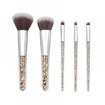 Veeki 5 Clear Handle Makeup Brushes Diamond Particle Eye Loose Foundation Brush Set Makeup and Beauty Tools_HMY035