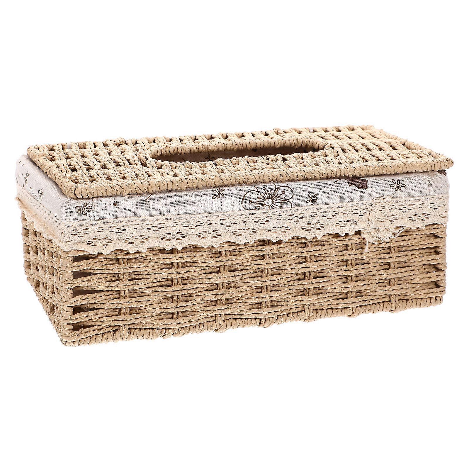 Home Storage Container Handwoven for Tissue Use 3Pcs Beige Boxes