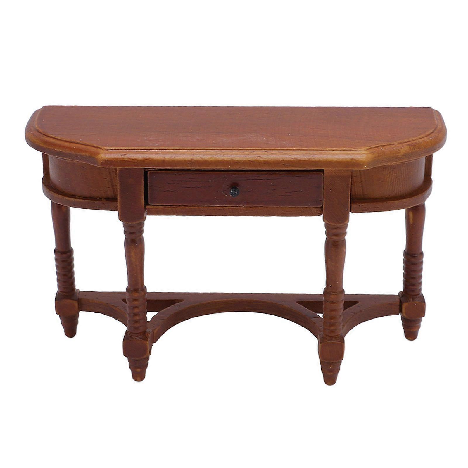 1:12 Scale Dollhouse Half Round Table with Drawer High Simulation Birch Realistic Miniature Dollhouse Furniture