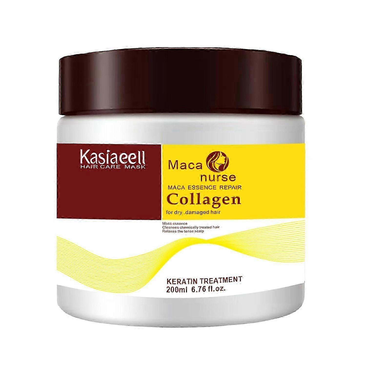 Masque capillaire au collagène, masque capillaire à l’essence de maca, traitement capillaire au collagène à l’huile d’argan, revitalisant réparateur en profondeur nourrissant pour les cheveux secs et abîmés 200ML
