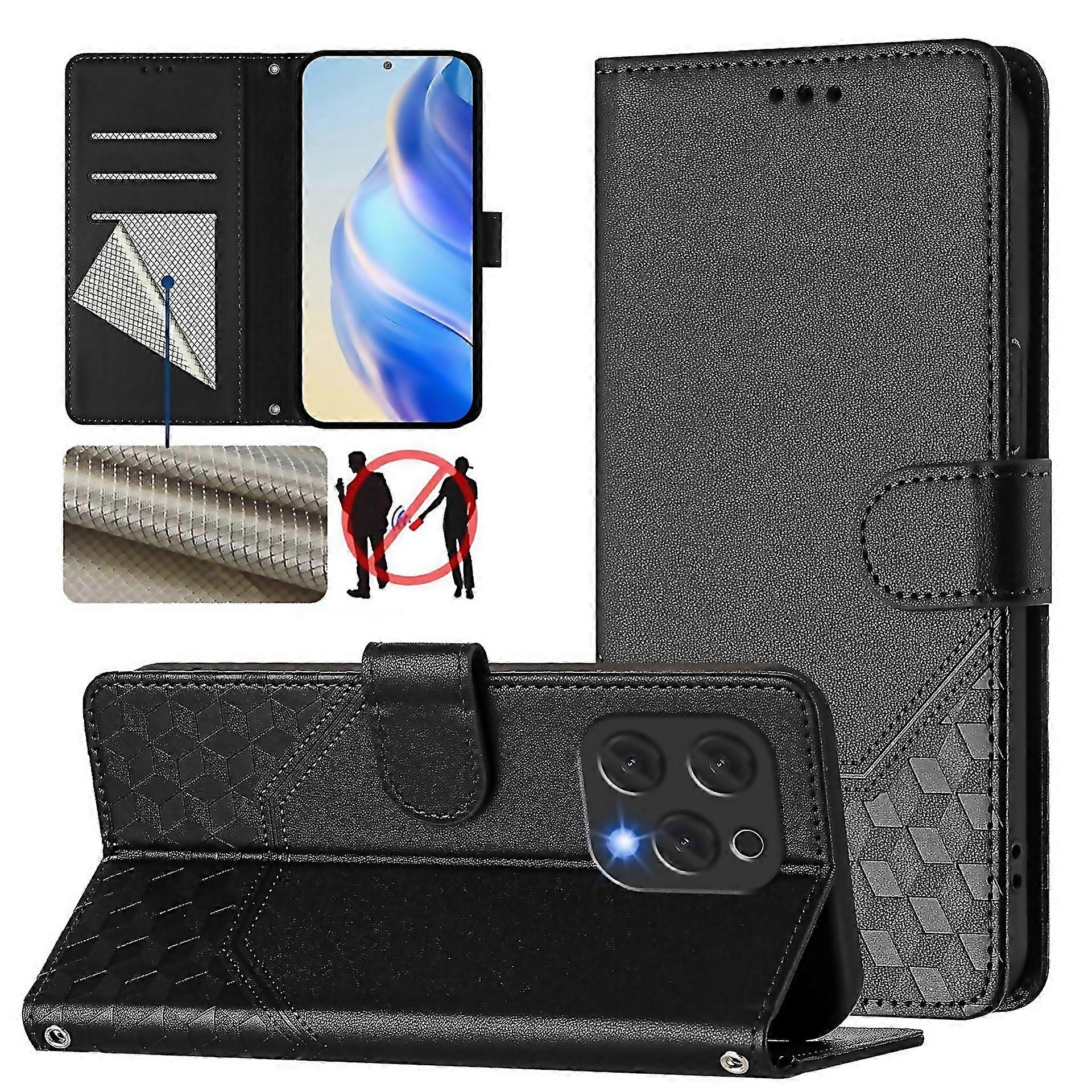 For Honeycomb Embossing Rfid Leather Phone Case For Doogee N55