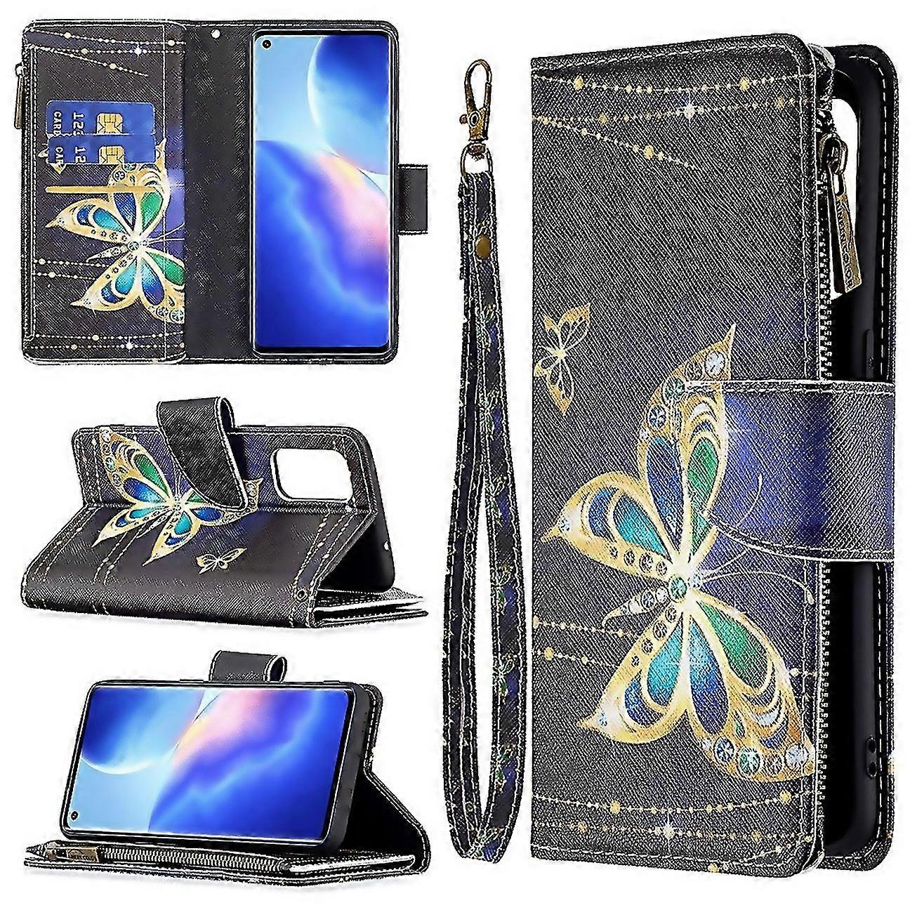 For Oppo Reno5 5g Colored Drawing Pattern Zipper Horizontal Flip Leather Case With Holder Card Slots